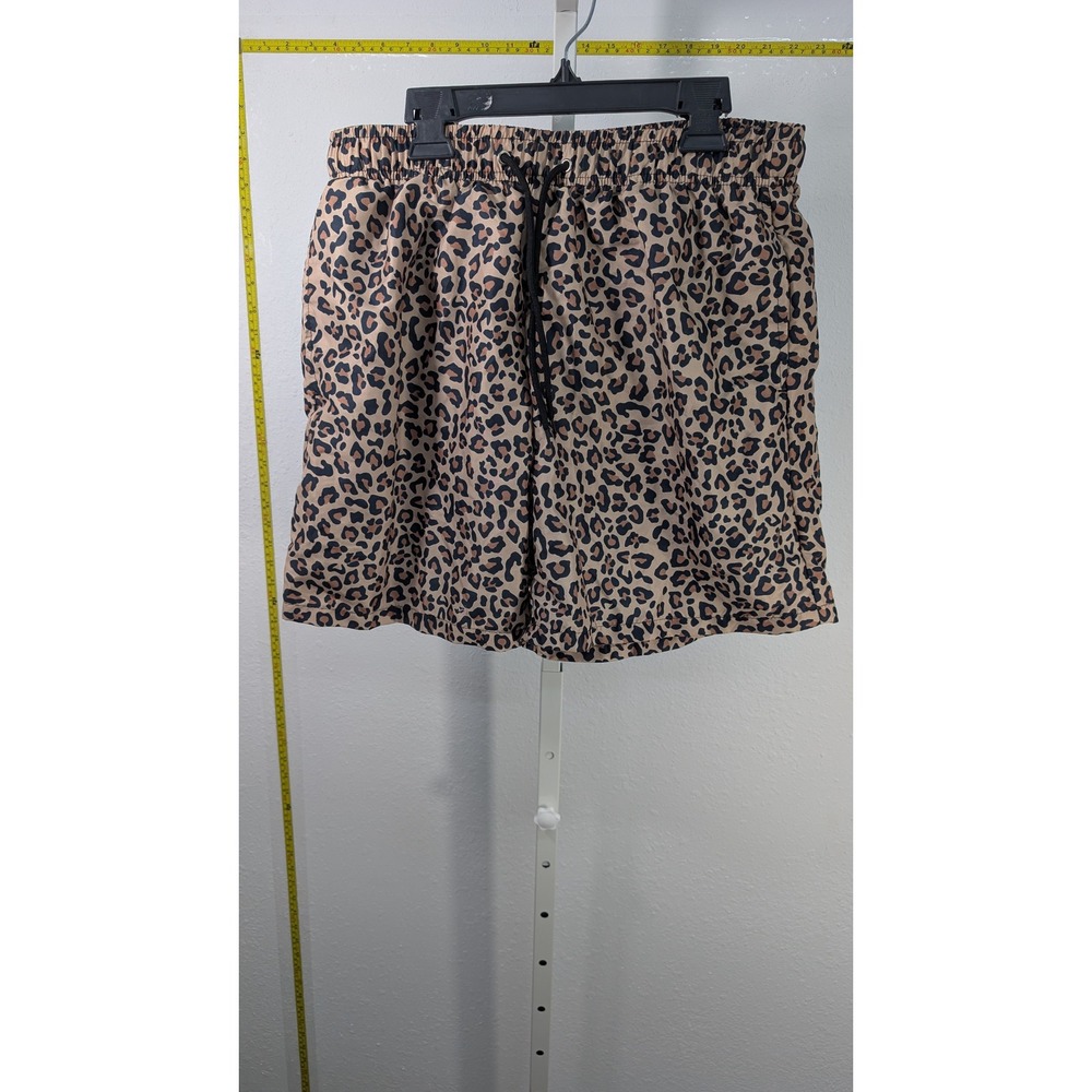 Manfinity Mens Leopard Print Swim Trunks Brown Cheetah Mesh Lined Shorts Size M